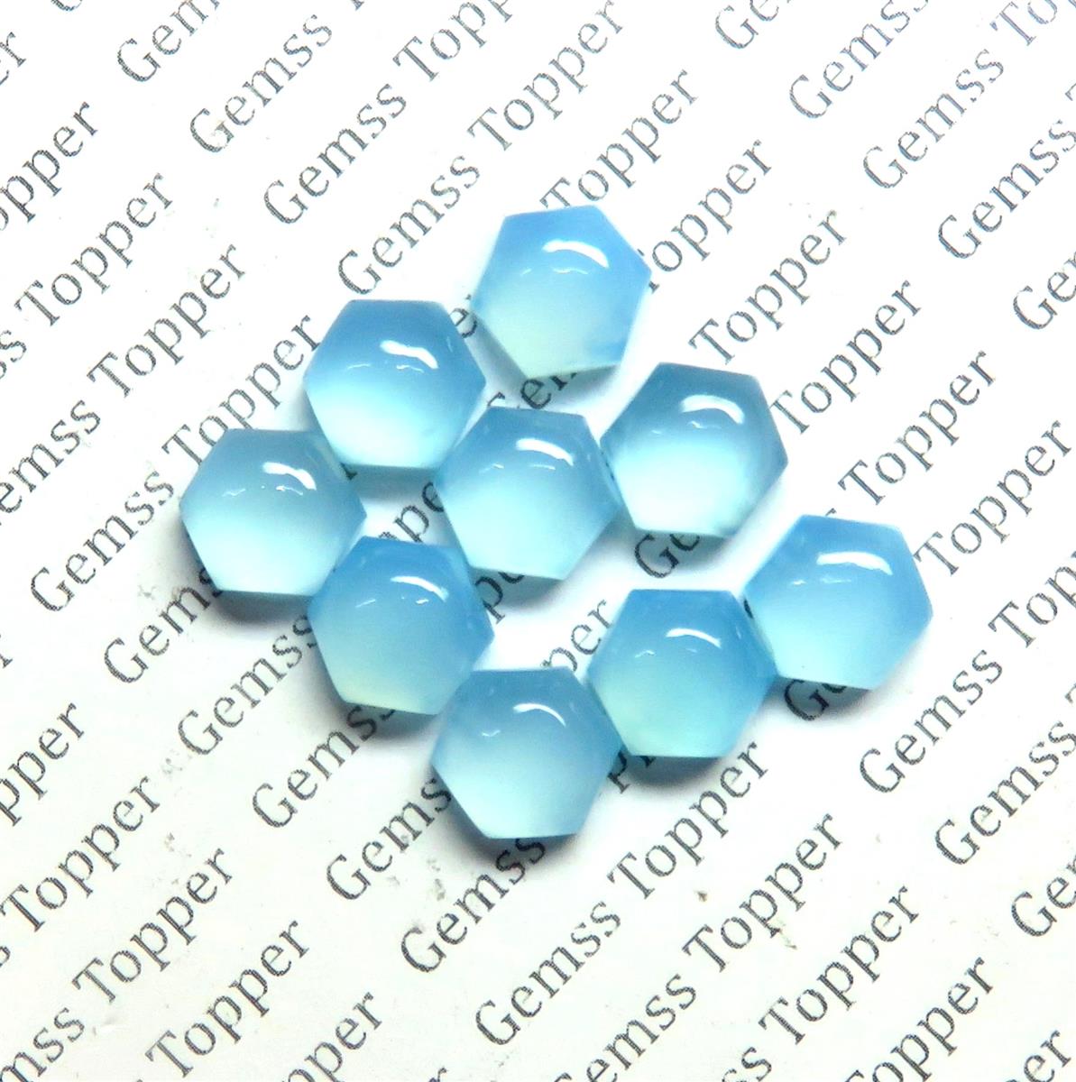 Blue Topaz Chalcedony 10x10 mm Hexagon Cabochon